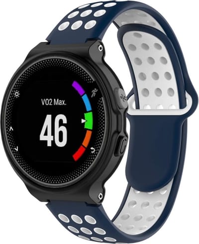 Siliconen bandje - geschikt voor Garmin Forerunner 220 / 230 / 235 / 620 / 630 / 735XT / Approach S20 / S5 / S6 - donkerblauw-wit