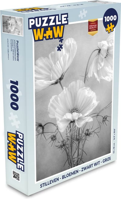 Puzzel Stilleven - Bloemen - Zwart wit - Klaproos - Botanisch - Legpuzzel - Puzzel 1000 stukjes volwassenen