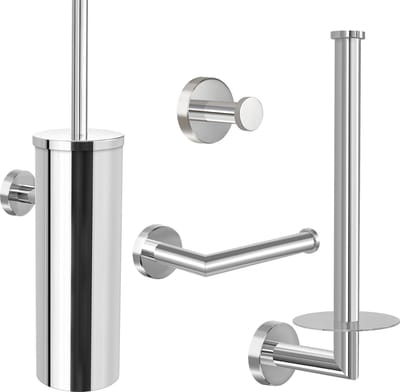 VDN Stainless Toiletaccessoireset chroom 4-delig - Toiletborstelhouder - Toiletrolhouder - Handdoekhaakje - Reserverolhouder