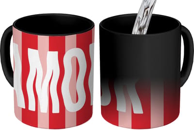 Magische Mok - Foto op Warmte Mokken - Koffiemok - Amor - Strepen - Rood - Roze - Magic Mok - Beker - 350 ML - Theemok - Mok met Tekst
