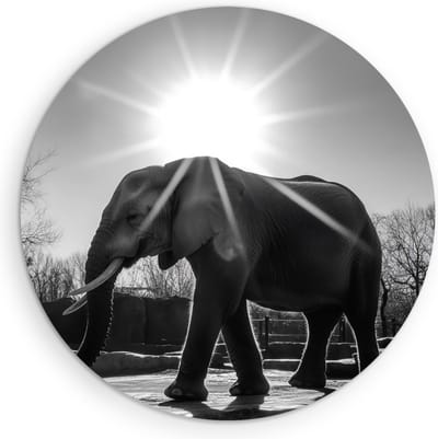 Saammp Muurcirkel Hout - Olifant tussen de rotsen - Dieren - Ø 90 - Wandcirkel - Wanddecoratie Cirkel - muurdecoratie Woonkamer - Slaapkamer decoratie - Rond Schilderij