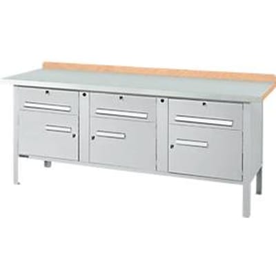 Box-type werkbank Schäfer Shop Select PW 200-5, beuken multiplex blad, met stalen afdekking, tot 750 kg, B 2000 x D 700 x H 840 mm, blank aluminium