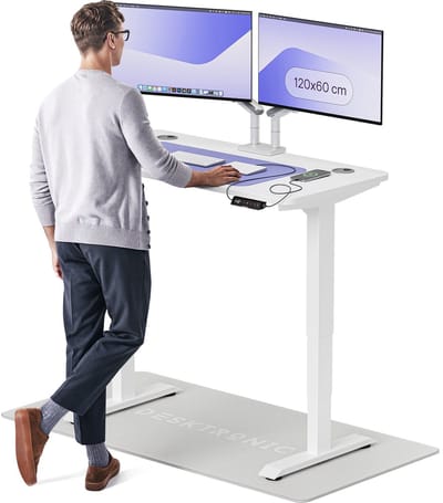 Desktronic HomePro Zit-sta Bureau Elektrisch In Hoogte Verstelbaar, 120x60cm Wit/Wit, Stille Dubbele Motor, Hoogte 62-126cm