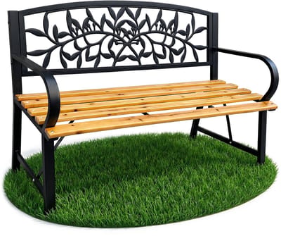 Tuinbank REO / Buitenbank / Metaal en Hout / Zwart - Hout / Maximale Belasting 260 kg / 118 x 87 x 51,5 cm