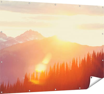 Gards Tuinposter Zonsondergang in het Bos - 160x120 cm - Tuindoek - Tuindecoratie - Wanddecoratie buiten - Tuinschilderij