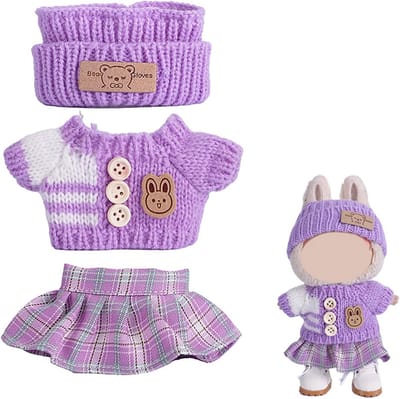 Gebreide Poppenkleding Set Paars (Rok en Hoed) voor Labubu Poppen