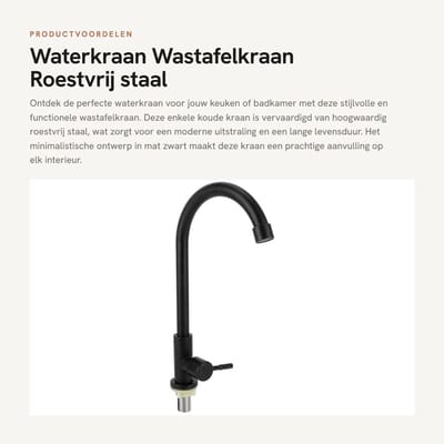 Dailygoods- Wastafelkraan Lichtgewicht - Keukenbar Kraan - Roestvrij Staal - Enkele Koude Kraan - G1/2 Aansluiting - Badkamer Keuken - Keukenkranen