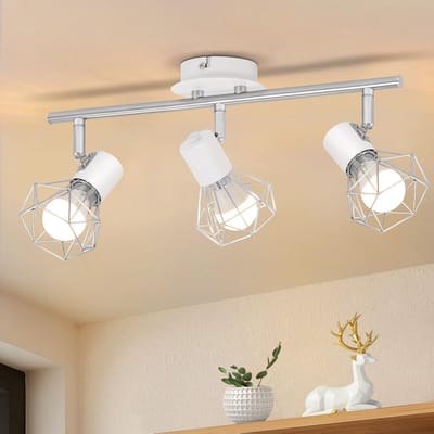 Glitzerlife - Plafondspot Plafondlamp - 3xE14 fitting - Draaibaar en Kantelbaar - Opbouwspots Industrieel Metaal - Ø49cm - Wit