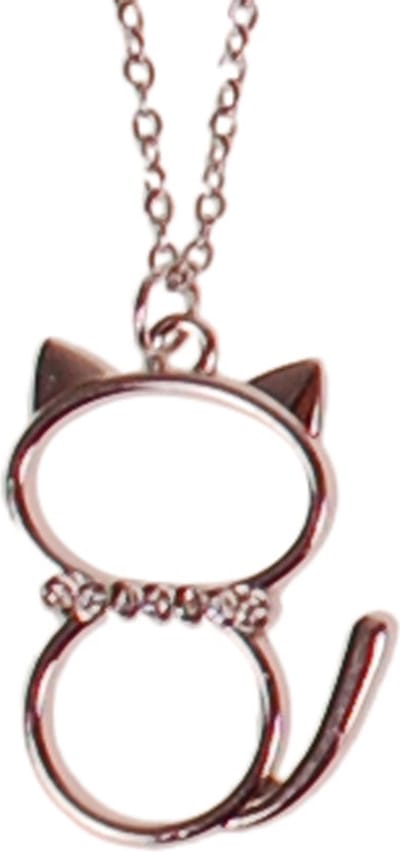 Kinderketting RVS 45cm - Hangertje Poesje met Strass steentjes Zilverkleurig 2,5cm