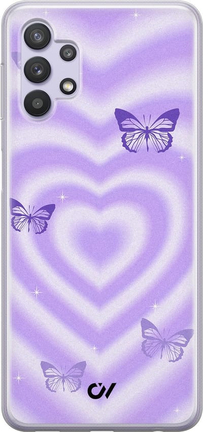 Hoesje geschikt voor Samsung Galaxy A32 5G - Retro Hart Vlinder - - Paars - Soft Case Telefoonhoesje - TPU Back Cover - Casevibes