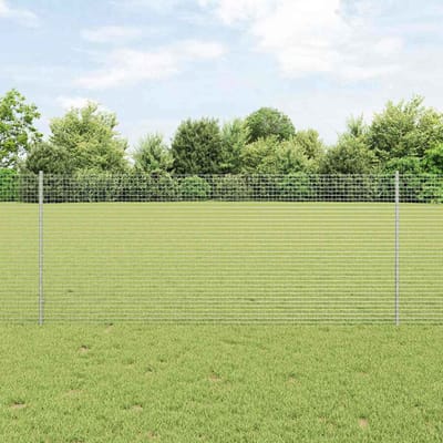 vidaXL - gelast - draadhek - met - palen - 10 - x - 1 - m - Gegalvaniseerd - staal - Mesh
