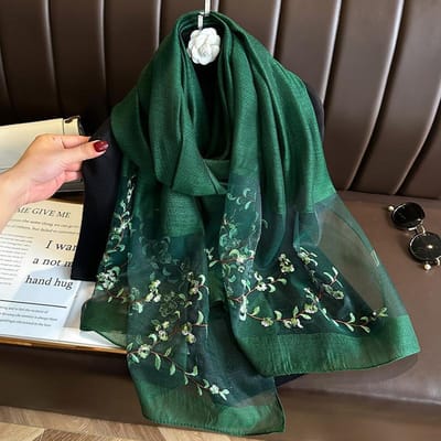 Lange Zijde Wol Sjaals Sjaals Wraps Dames Bloemen Borduurwerk Foulard Zakdoek Pashmina Nek Poncho Sjaals Hijab Bandana 70x180cm black