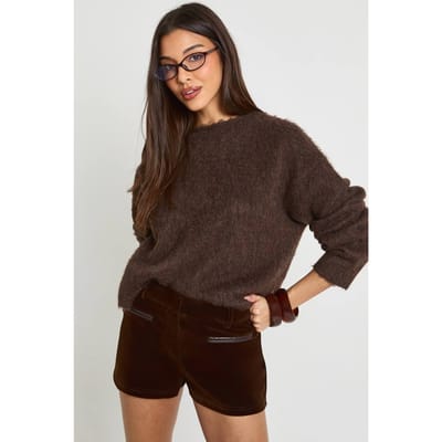 boohoo Dames Velours Micro Shorts | Chocolate | Maat: 12