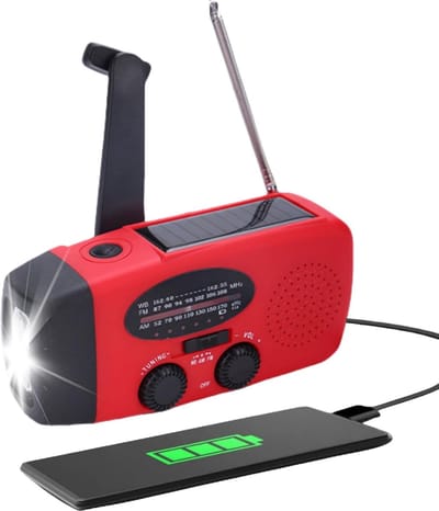 Noodradio - Noodradio Opwindbaar - 2000 mAh - Noodradio Solar Opwindbaar - Oplaadbaar & Op Batterijen - Powerbank - Solar - Zaklamp - Voor Rampen/Camping - Handmatige Crank - Rood