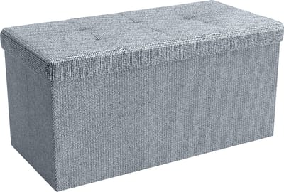 Intirilife Opvouwbare bank 76x38x38 cm in FELS GREY - Zitkubus met opbergruimte en deksel van stof met holtes - Zitkubus voetensteun opbergbox kist zitkruk