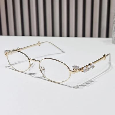 Nieuwe Modieuze Metalen Inleg Diamant Elliptisch Frame Dames Zonnebril Retro Luxe UV400 Zonnewerende Bril As shown