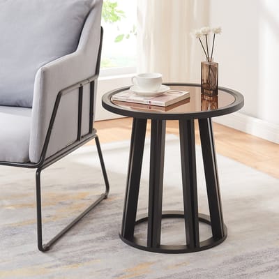 Bijzettafel Burgess 51xØ51 cm zwart en walnootkleurig [en.casa]