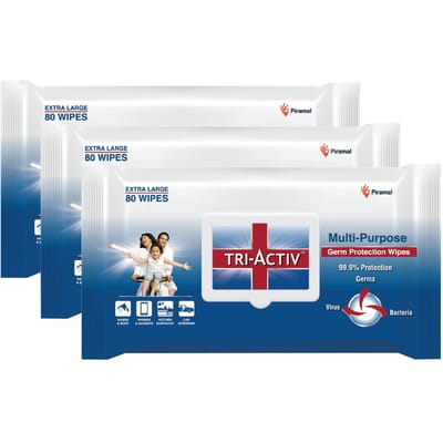Lingettes désinfectantes multi-usages Tri-Activ contre les germes, paquet de 3 x 80 lingettes extra larges white