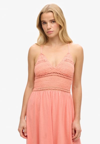 Superdry - Jersey maxi-jurk met kant - Dames - Jurken