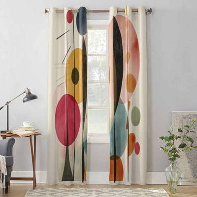 Olieverf Abstract Vintage Geometrisch Raamgordijnen voor Woonkamer Luxe Slaapkamergordijn Keuken Jaloezieën Draperieën Gordijnen 135W x 115H(cm) x1