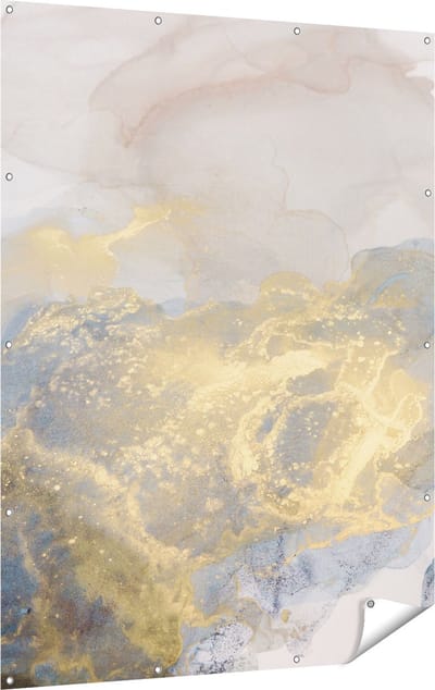 Gards Tuinposter Abstracte Kunst van Grijze Gouden Marmer - 120x160 cm - Tuindoek - Tuindecoratie - Wanddecoratie buiten - Tuinschilderij