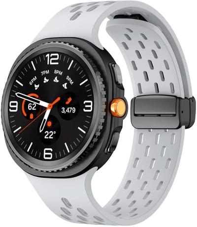 Siliconen bandje - geschikt voor Samsung Galaxy Watch 8 (40mm) / Galaxy Watch 8 (44mm) / Galaxy Watch 8 Classic - gaatjes met magneetsluiting - grijs