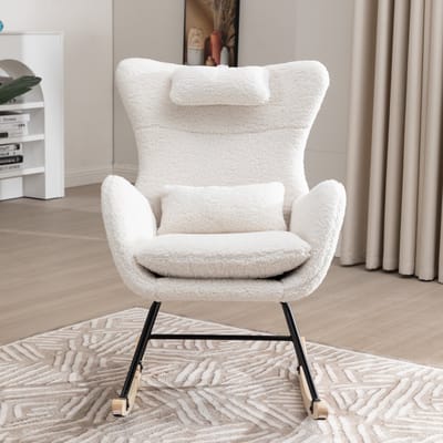 FloraGrace Schommelstoel - Relax Schommelstoel Met Ergonomisch Ontwerp - Met Lendenkussen En Stoffen Bekleding - Wit