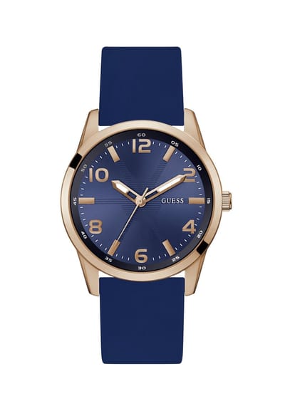 Guess Monte Quartz Analoog Horloge Blauw Kast Gemaakt Van 100% Roestvrij Staal En Een Armband Van 100% Siliconen 42 GW0805G1, GW0805G2, GW0805G3