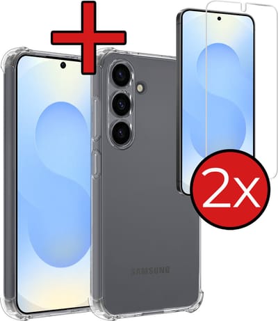 Hoesje - Met Screenprotector - 2 Stuks - Geschikt voor Samsung Galaxy S25 - Sterk & Shockproof - Back Cover - Siliconen Case - Telefoon Hoes - Shock Proof - Telefoonhoes - Transparant