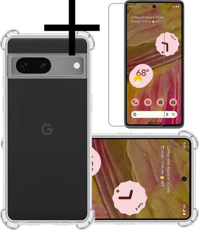 Hoesje - Met Screenprotector - Geschikt voor Google Pixel 7 - Sterk & Shockproof - Siliconen Case - Back Cover - Telefoon Hoes - Shock Proof - Transparant
