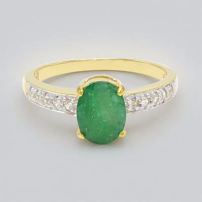 Cavill - Vergulde 925 Sterling Zilveren Ring - 0,89 Ct Bahia Smaragd Ovaal & 0,173 Ct Zirkonia - Elegante Damesring Maat 17 - Braziliaanse Edelsteen