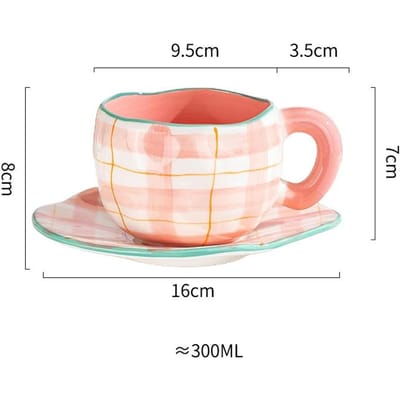 Tasse en céramique irrégulière créative peinte à la main avec fleurs et nuages, tasse à café avec soucoupe, tasses à thé au lait pour petit-déjeuner, cadeau fait à la main