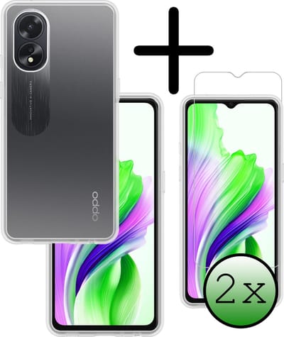 Hoesje Met 2x Screenprotector - Geschikt voor OPPO A18 - Sterk & Shockproof - Back Cover - Siliconen Case - Telefoon Hoes - Transparant