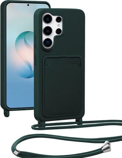Hoesje Geschikt voor Samsung S26 Ultra Hoesje Siliconen Case Met Koord - Hoes Geschikt voor Samsung Galaxy S26 Ultra Hoesje Backcover Met Telefoonkoord - Telefoonhoes - Donkergroen