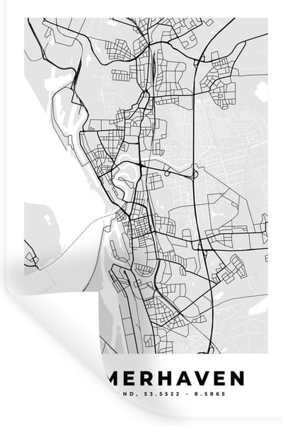Muurstickers - Sticker Folie - Duitsland - Plattegrond - Bremerhaven - Kaart - Stadskaart - 20x30 cm - Plakfolie - Muurstickers Kinderkamer - Zelfklevend Behang - Zelfklevend behangpapier - Stickerfolie