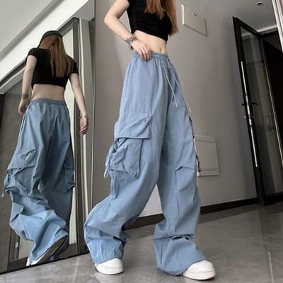 Hip Hop Y2K Cargo Broek Vrouwen Streetwear Harajuku Grote Zakken Casual Broek Koreaanse Losse Hoge Taille Ontwerp Effen Broek L