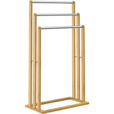 Casaria Handdoekhouder - staand - 3 stangen - bamboe - RVS, 46x24x84cm, bruin