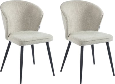 Colenis® - Curve Eetkamerstoel - Set Van 2 - Beige - Boucle Stof - Zwarte Poten