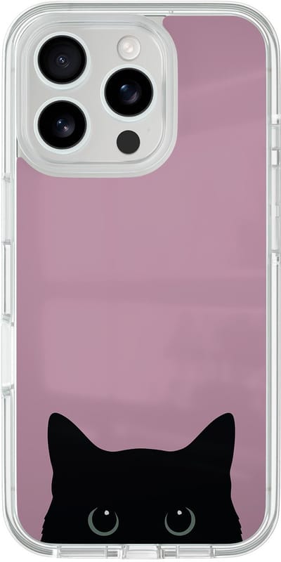 Hybride hoesje geschikt voor iPhone 16 Pro - Zwarte kat - Extra bescherming - Luxe beschermhoes - TPU case - Transparant, Roze - Mooie Telefoonhoesjes