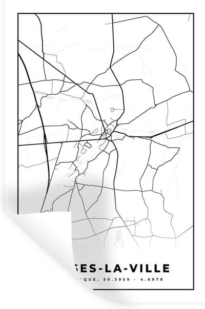Muurstickers - Sticker Folie - Plattegrond – Fosses la Ville – Zwart Wit – Stadskaart - Kaart - België - 20x30 cm - Plakfolie - Muurstickers Kinderkamer - Zelfklevend Behang - Zelfklevend behangpapier - Stickerfolie