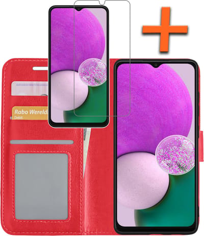 Hoes - Met Screenprotector - Geschikt voor Samsung Galaxy A13 5G - Luxe Pasjeshouder - Bookcase Portemonee - Flip Case - Kunstleer Book Case - Flipcase - Book Cover - Walletcase - PortemonneeHoes - Rood