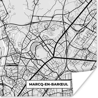 Poster Kaart - Stadskaart - Marcq-en-Barœul - Plattegrond - Frankrijk - 100x100 cm XXL