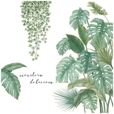 TOVBMUP Muurstickers - Tropische Bladeren Muurschildering - 83x83cm PVC Wanddecoratie met Natuurmotief - Geschikt voor Slaapkamer, Woonkamer en Kantoor - Duurzame Groene Plantensticker Set voor Binnenhuisversiering