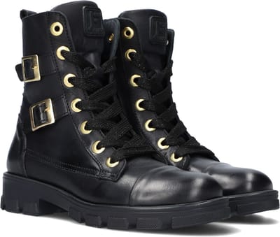 Jochie & Freaks Marieke Veterboots - Laarzen Met Veters - Meisjes - Zwart - Maat 28