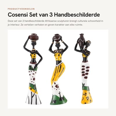 Dailygoods - Set van 3 Handbeschilderde Afrikaanse Sculpturen voor Huisdecoratie