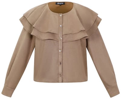 Suede Look Layered Blouse – Top met Lagen – Stijlvolle Blouse met Textuur - Kaki - Maat S