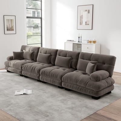 DESMIU Hoekbank 406 Cm - Modulaire 4-Zits Met Diepe Zitting En Comfortabele Bekleding - Voor Woonkamer En Kantoor - Chenille Bruin
