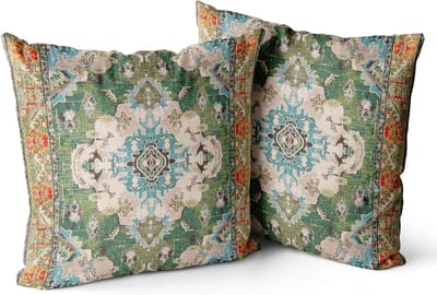 Set van 2 kussens Boheemse stijl 45x45cm decoratieve vierkante gooien kussens kussens voor bank auto slaapkamer woonkamer bank buiten (groen)