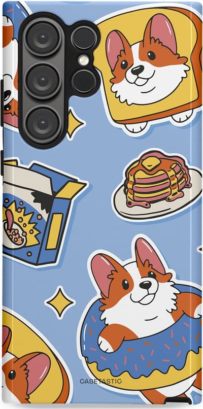 Casetastic Hoesje Geschikt voor Samsung S23 Ultra - Stijlvolle Beschermende Duo-layer Case - Hondenfeest Ontbijt