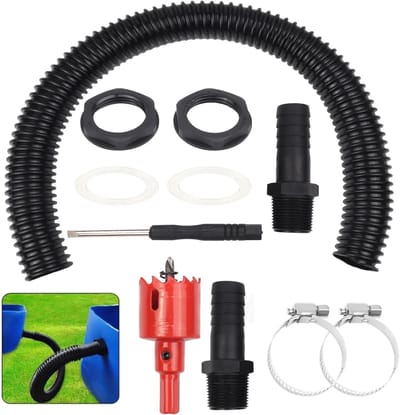 Complete Verbinding Kit voor Regenton met 50 cm Slang, 2 Slangmonden, 2 Slangklemmen en Gereedschap voor Regenwateropslag